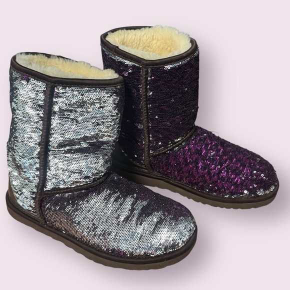 UGG Sequin Classic Short Shearling Pull On Winter Boots - Picture 2 of 9